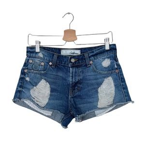 Laundry Room California Pistols High Rise Denim Cut Off Shorts Size 27